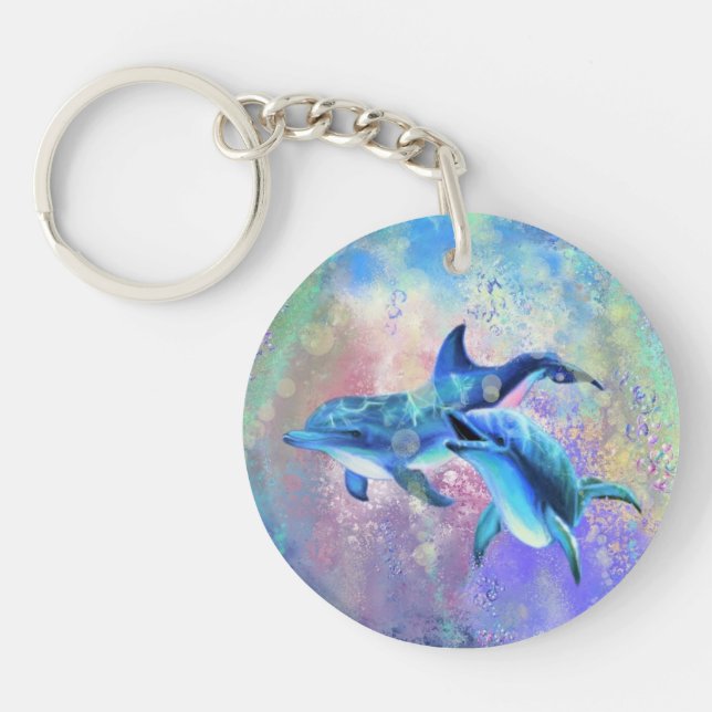 Dolphin Couple - Add Your Picture / Text Keychain (Front)
