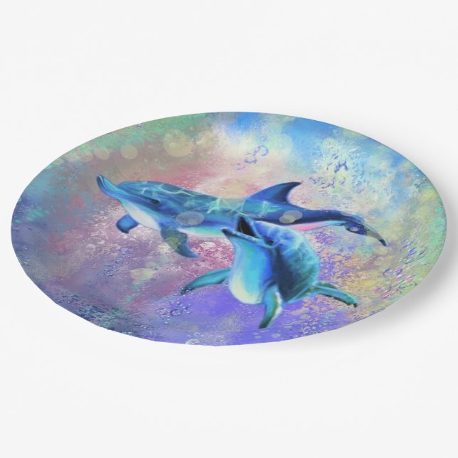 Dolphin Couple - Add Your Picture / Text Paper Plates (Angled)