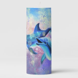 Dolphin Couple - Add Your Picture / Text Pillar Candle