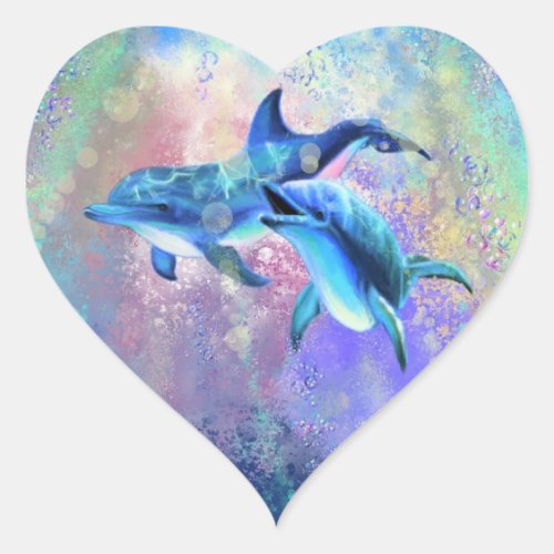 Dolphin Couple _ Add Your Text  Name _ Heart Sticker