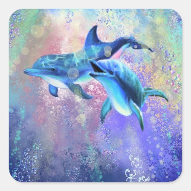 Dolphin Couple - Add Your Text / Name - Square Sticker (Front)