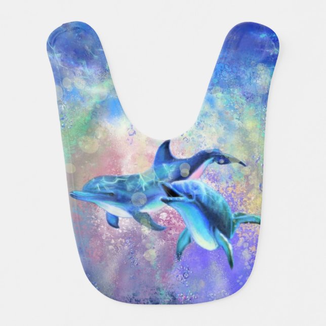 Dolphin Couple Baby Bib Happy Family (Front)