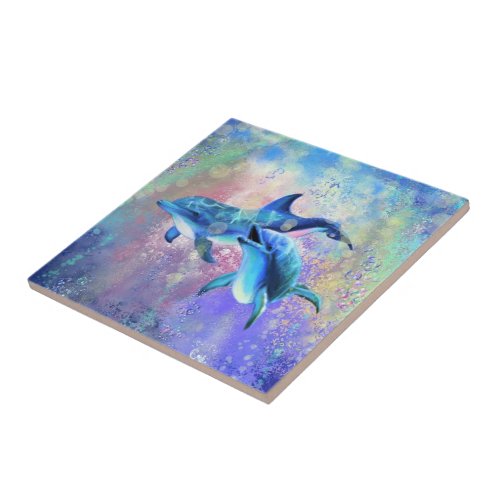 Dolphin Couple _ Beautiful Ceramic Tile