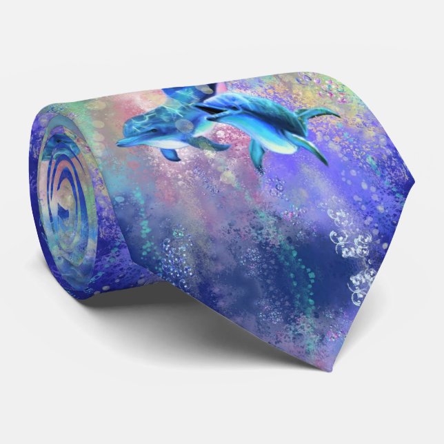 Dolphin Couple - Beautiful Neck Tie (Rolled)
