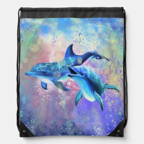 Dolphin Couple Drawstring Bag Happy Family