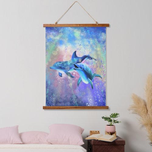 Dolphin Couple Hanging Tapestry Family _ Painting