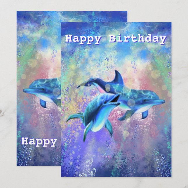 Dolphin Couple Happy Birthday Card (Front/Back)