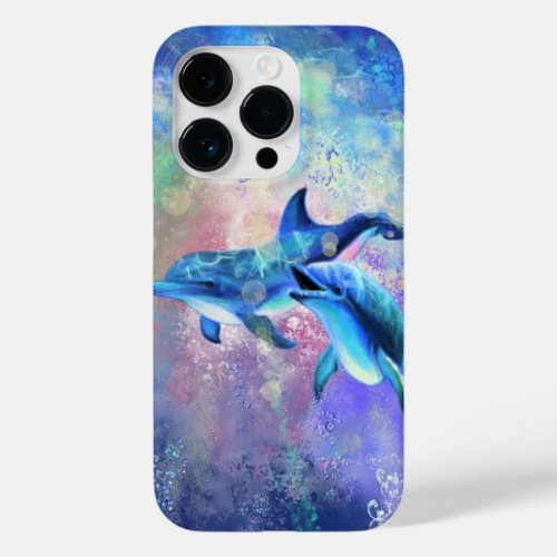 Dolphin Couple Happy Family Dolphins Blue Case_Mate iPhone 14 Pro Case