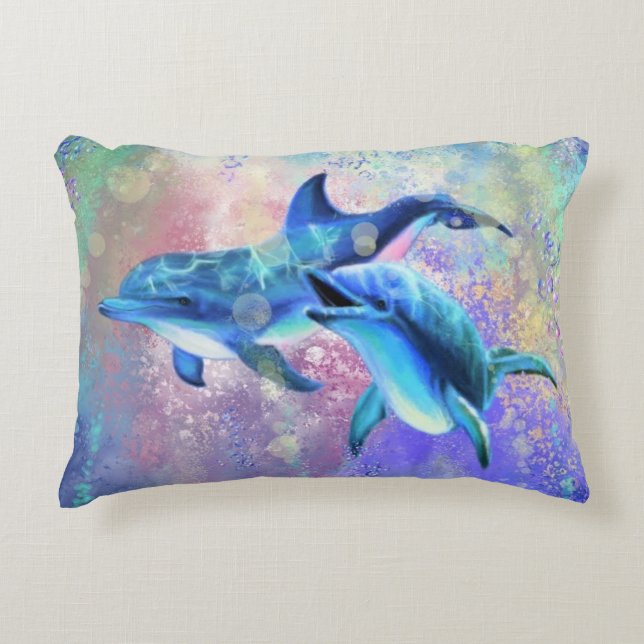 Dolphin Couple Happy Throw Pillow (Front)