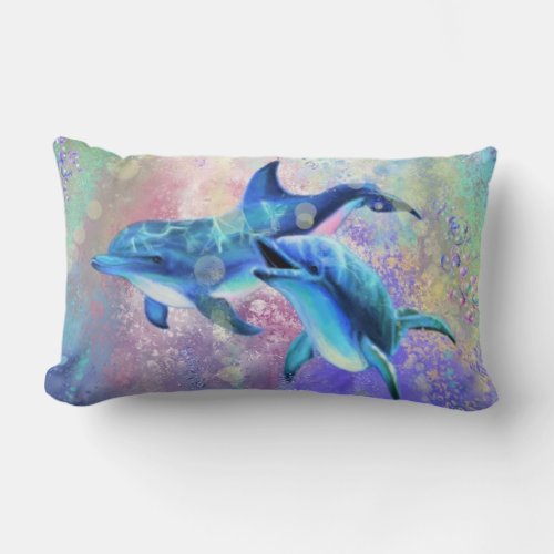 Dolphin Couple Love _ Be Happy  Lumbar Pillow