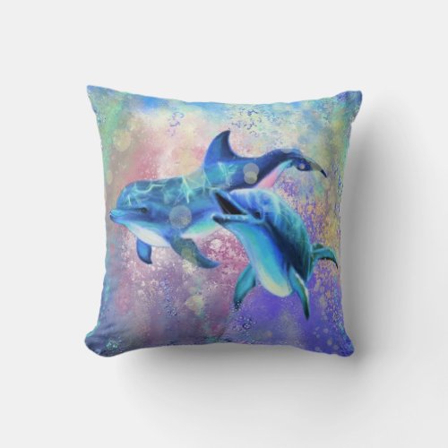 Dolphin Couple Love _ Happy  Throw Pillow