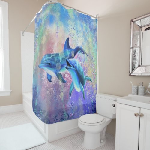 Dolphin Couple Shower Curtain Happy Family