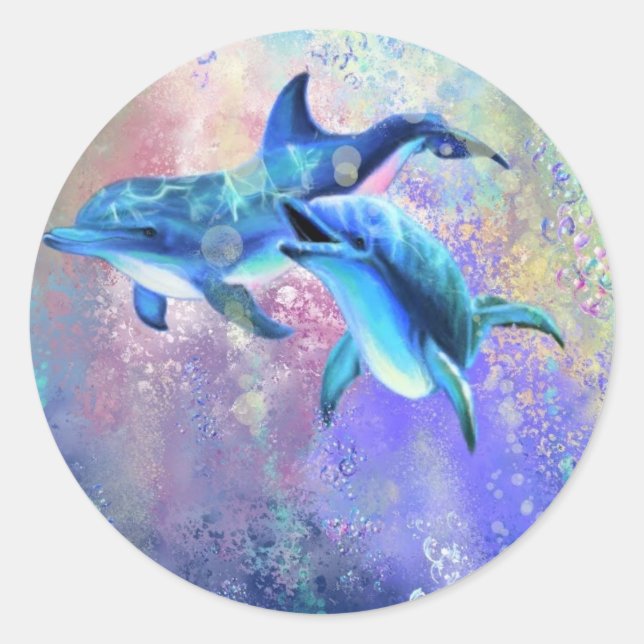 Dolphin Couple Sticker Happy Family - Painting (Front)