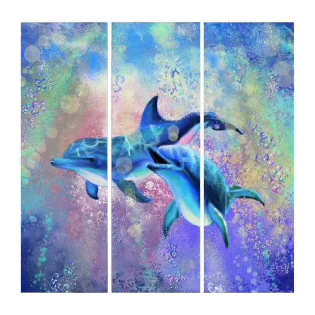 Dolphin Couple Triptych Family - Painting (Front)
