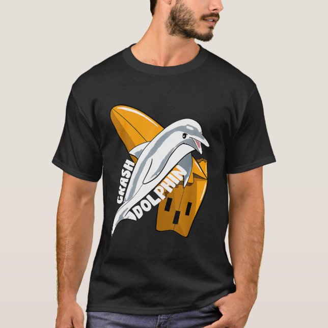 Dolphin Crash Surfboard Surfing Gift T-Shirt (Front)