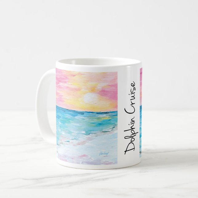Dolphin Cruise Sunset Painting by Just Dahl Mug (Front Left)