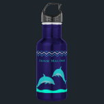 Dolphin Custom Water Stainless Steel Water Bottle<br><div class="desc">It is great looking aluminum water bottle with dolphins in the middle. This is dolphin water bottle, in blue with sea blue color. Dolphin jumping out of the water for a bug. Sea blue text is ready to personalize with your name. Great for every day use and makes an excellent...</div>