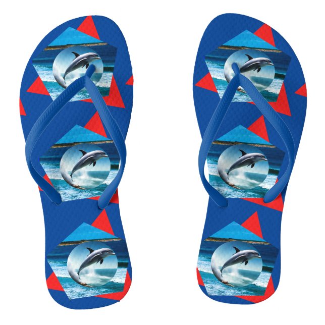 Dolphin Dancing On The Waves, Thongs Flip Flops (Footbed)