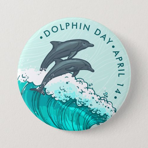 Dolphin Day dolphin jumping waves Button