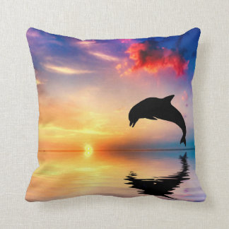 Dolphin Diving at Sunset Throw Pillow