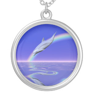 Dolphin Diving with Rainbow Silver Plated Necklace