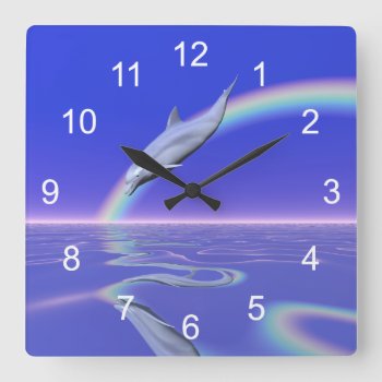 Dolphin Diving With Rainbow Square Wall Clock by Peerdrops at Zazzle