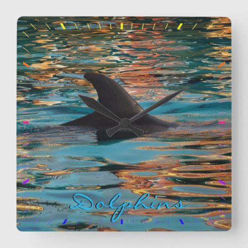 DOLPHIN DOLPHINS FIN OUT OF THE WATER SQUARE WALL CLOCK