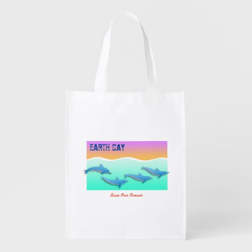 Dolphin Earth Day Reusable Grocery Bag