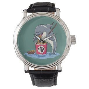 Dolphin Eating Ramen Illustration Watch