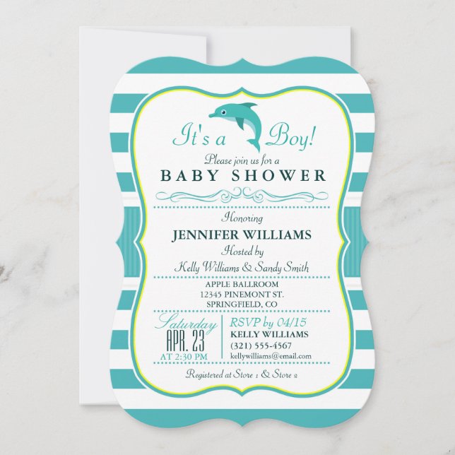 Dolphin, Elegant, Nautical Theme Baby Shower Invitation (Front)