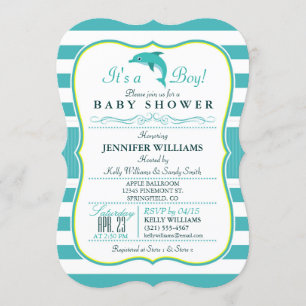 Dolphin, Elegant, Nautical Theme Baby Shower Invitation