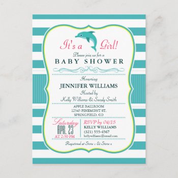Dolphin  Elegant  Nautical Theme Baby Shower Invitation Postcard by Card_Stop at Zazzle