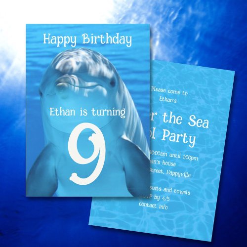 Dolphin Face Kids Sea Birthday Party Invitation