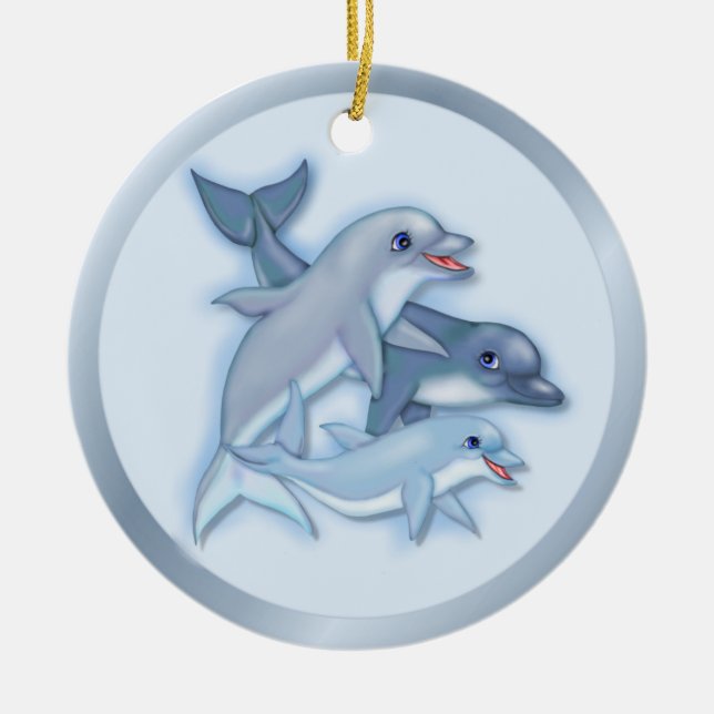 Dolphin Family Ceramic Ornament (Front)