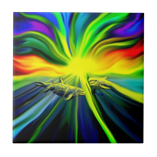 Dolphin Family in the Sunshine Ceramic Tile (Front)