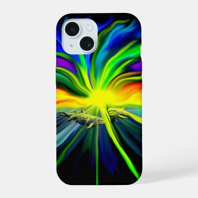 Dolphin Family in the Sunshine iPhone 15 Case (Back)