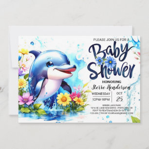 Dolphin Fantasy Aquatic Boy Baby Shower Invitation