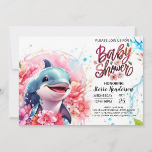 Dolphin Fantasy Pink Girl's Baby Shower Invitation