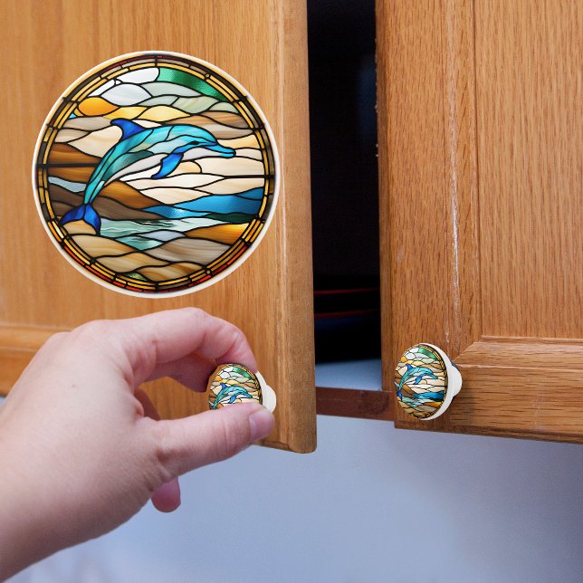 Dolphin Faux Stained Glass  Ceramic Knob (Creator Uploaded)