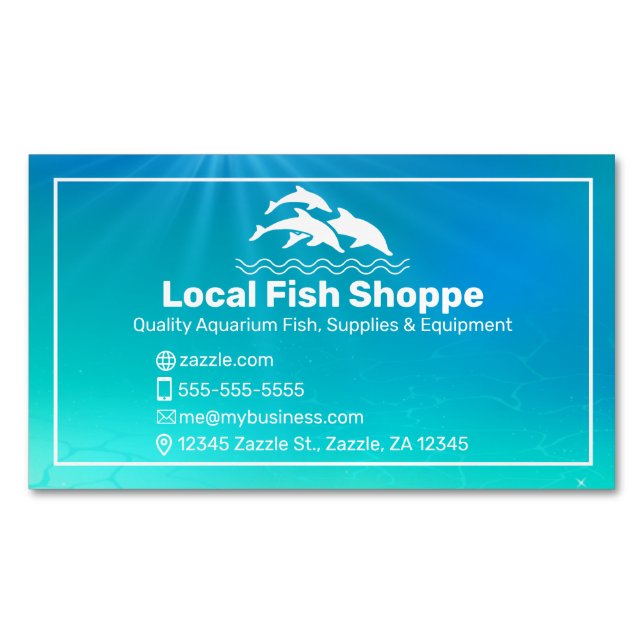 Dolphin, Fish aquarium Shop Business Card Magnet (Front)