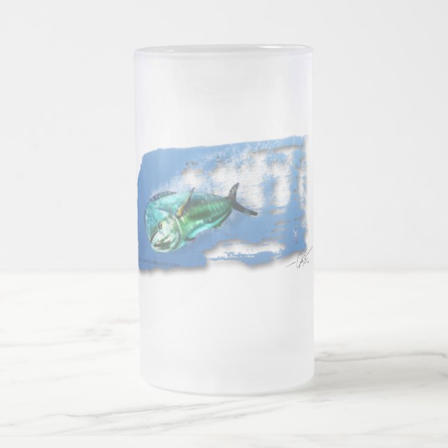Dolphin fish attack frosted beer glass mug (Center)