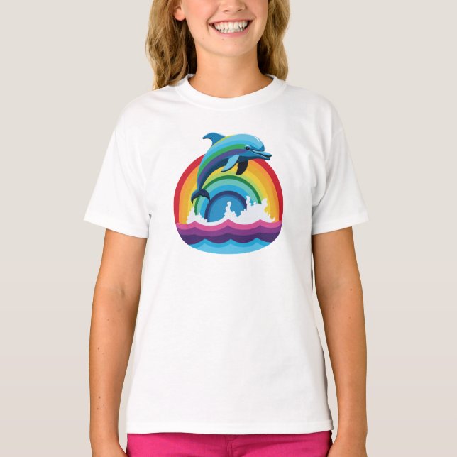 Dolphin Flippin' over rainbow T-Shirt (Front)
