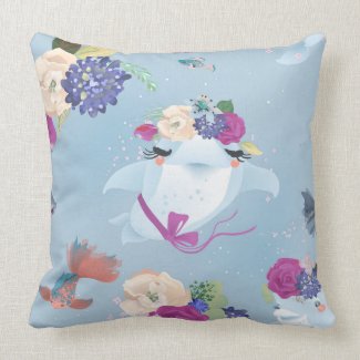 Dolphin Goldfish Roses Seaweed Large Throw Pillow