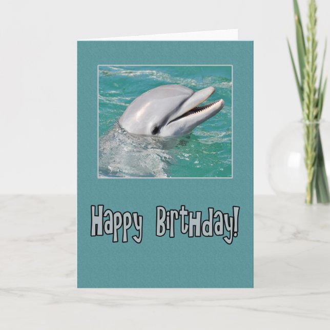 Dolphin Happy Birthday Swimming in Water Card (Front)