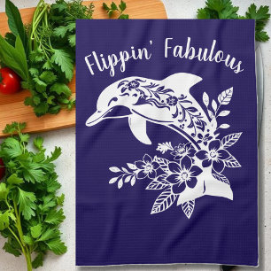 Dolphin-Hawaiian-Fisherman Core-Blue Kitchen Towel