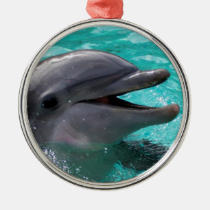 Dolphin head in aquamarine water metal ornament