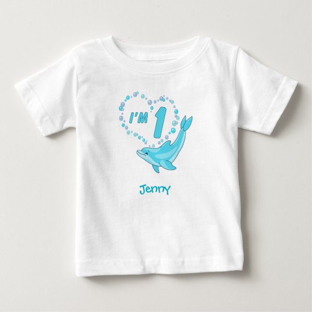 Dolphin Heart 1st Birthday Baby Bodysuit (Front)