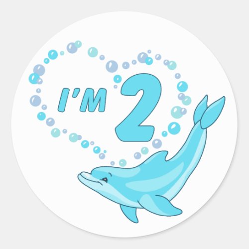 Dolphin Heart 2nd Birthday Classic Round Sticker