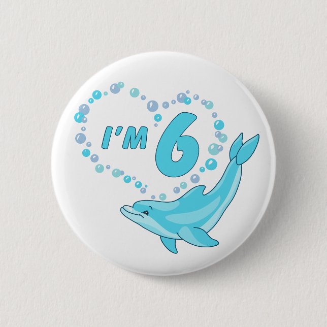 Dolphin Heart 6th Birthday Pinback Button (Front)