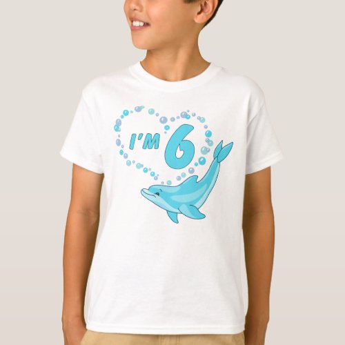 Dolphin Heart 6th Birthday T_Shirt